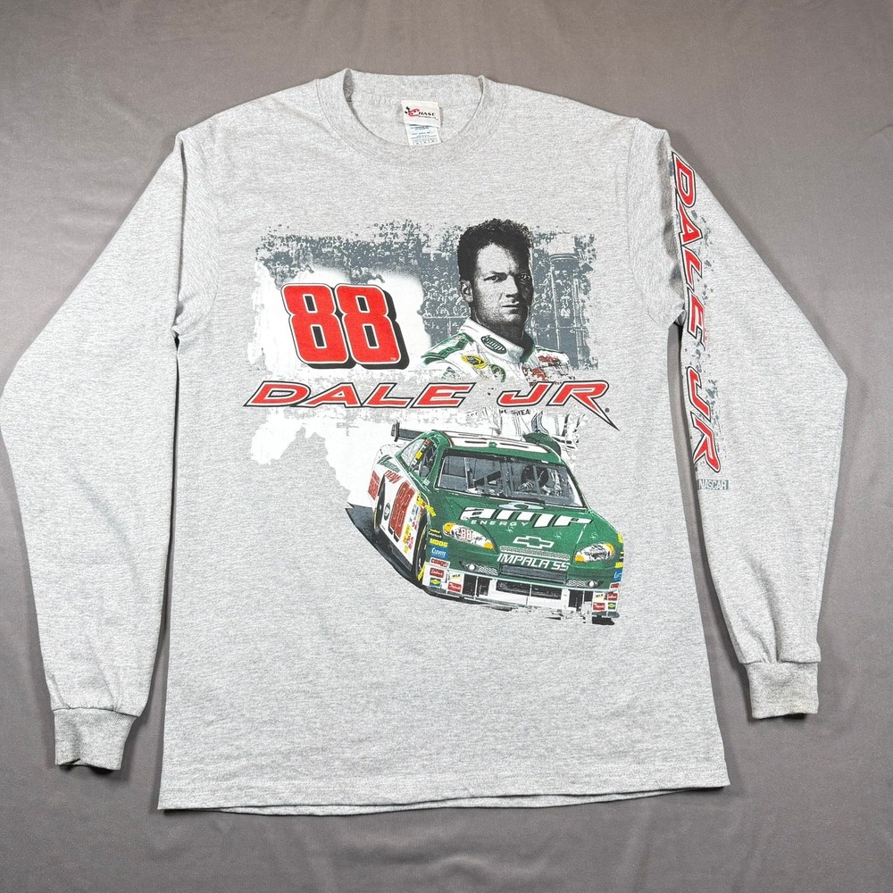 Chase Authentics Dale Earnhardt Jr NASCAR Mens Size M Gray Long Sleeve Racing